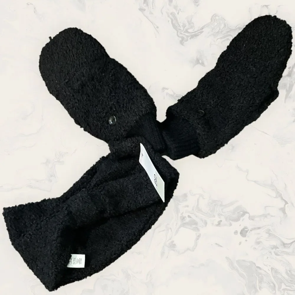 NEW BP. Boucle Head Wrap & Mittens Set - Black - One Size